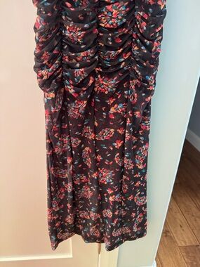 Free People Black Floral Mesh Top with Red & Teal Accents